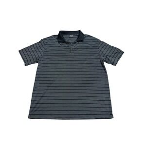 Nike Golf Mens XL Dri-FIT Polo Shirt Black Grey Striped Short Sleeve Performance
